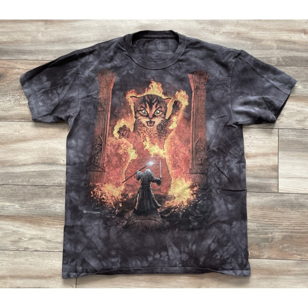 The Mountain Cat Gandalf You Shall Not Pass Fire Kitten Wizard Shirt L - Black